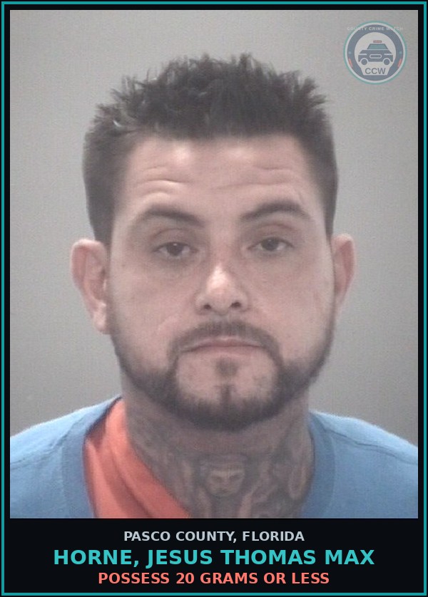 Booking mugshot of HORNE, JESUS THOMAS MAX in Pasco County