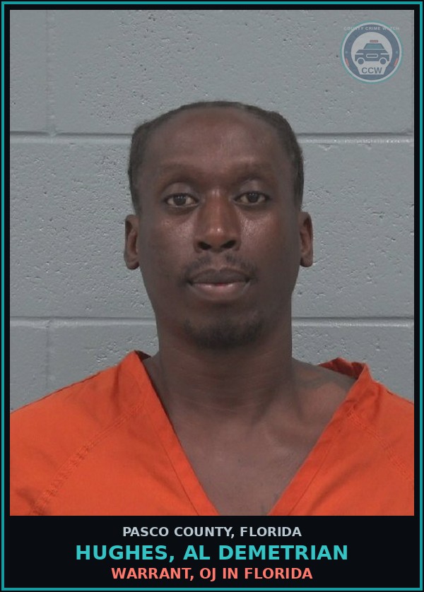 Booking mugshot of HUGHES, AL DEMETRIAN in Pasco County