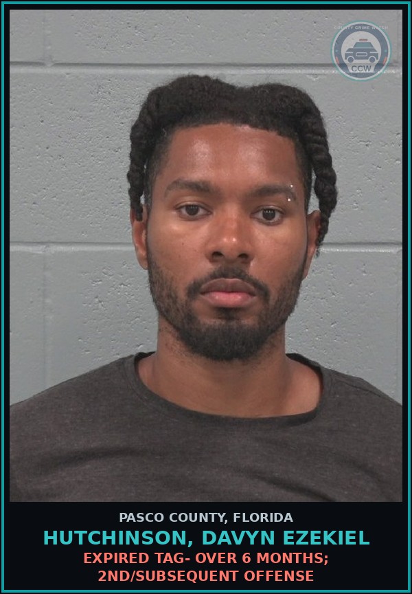 Booking mugshot of HUTCHINSON, DAVYN EZEKIEL in Pasco County