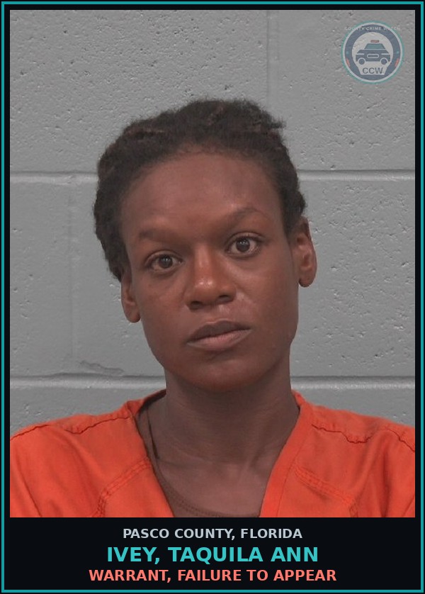 Booking mugshot of IVEY, TAQUILA ANN in Pasco County