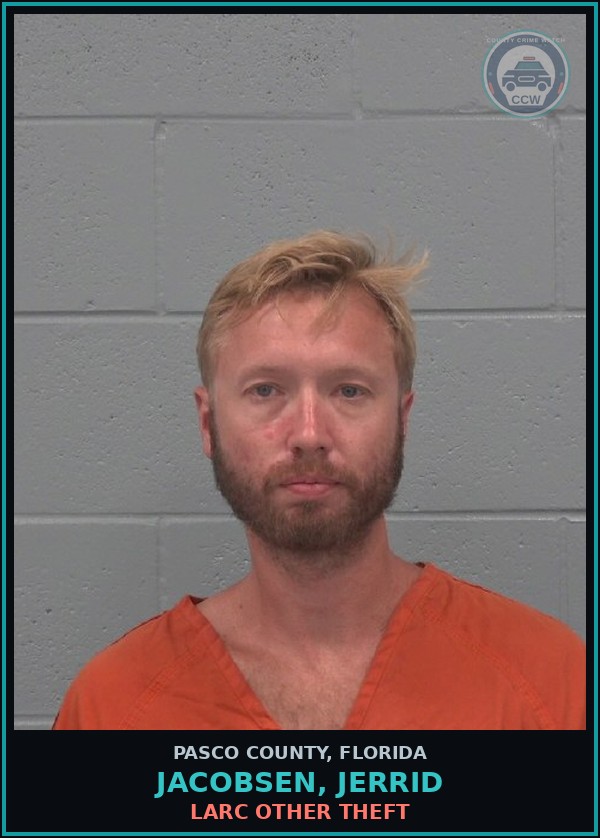 Booking mugshot of JACOBSEN, JERRID in Pasco County