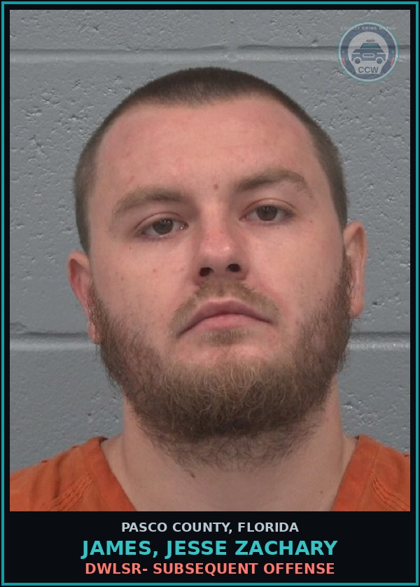 Booking mugshot of JAMES, JESSE ZACHARY in Pasco County