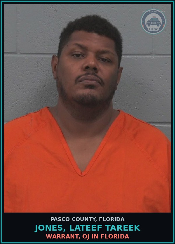 Booking mugshot of JONES, LATEEF TAREEK in Pasco County