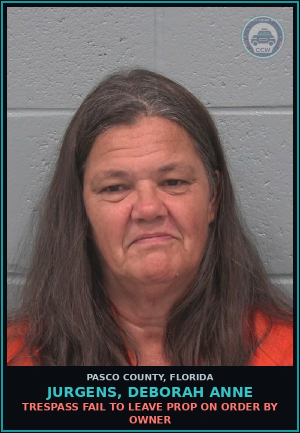 Booking mugshot of JURGENS, DEBORAH ANNE in Pasco County