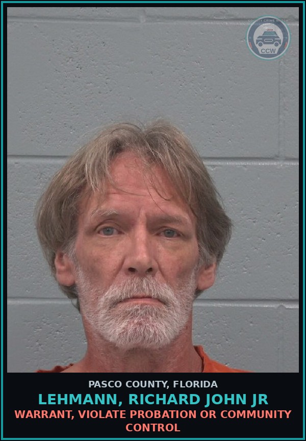 Booking mugshot of LEHMANN, RICHARD JOHN JR in Pasco County