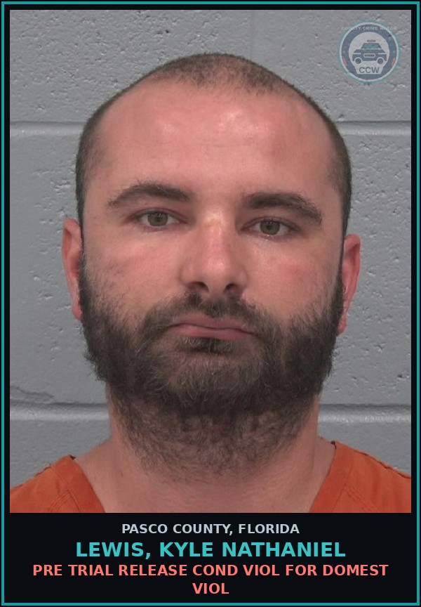 Booking mugshot of LEWIS, KYLE NATHANIEL in Pasco County