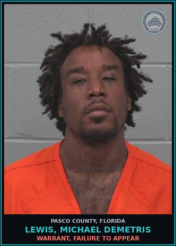 Booking mugshot of LEWIS, MICHAEL DEMETRIS in Pasco County
