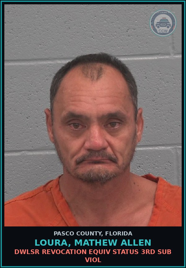 Booking mugshot of LOURA, MATHEW ALLEN in Pasco County