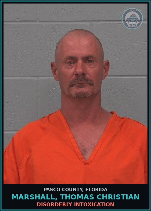Booking mugshot of MARSHALL, THOMAS CHRISTIAN in Pasco County