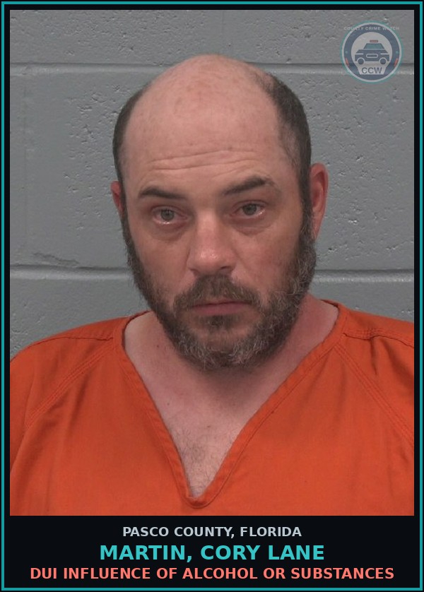 Booking mugshot of MARTIN, CORY LANE in Pasco County