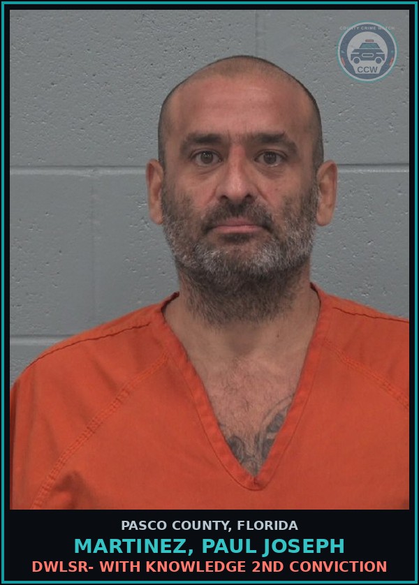 Booking mugshot of MARTINEZ, PAUL JOSEPH in Pasco County