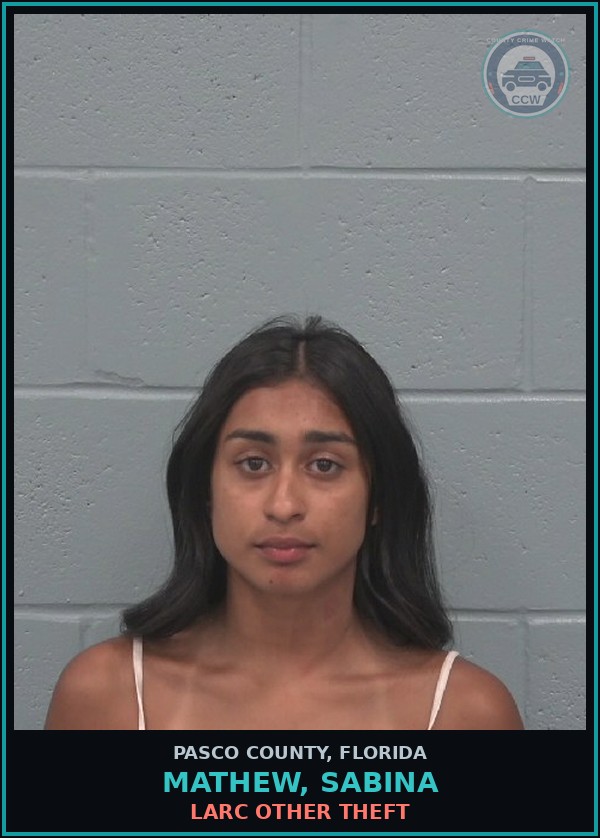 Booking mugshot of MATHEW, SABINA in Pasco County