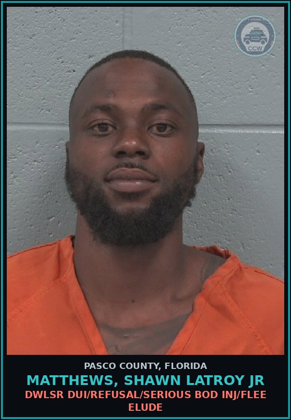 Booking mugshot of MATTHEWS, SHAWN LATROY JR in Pasco County