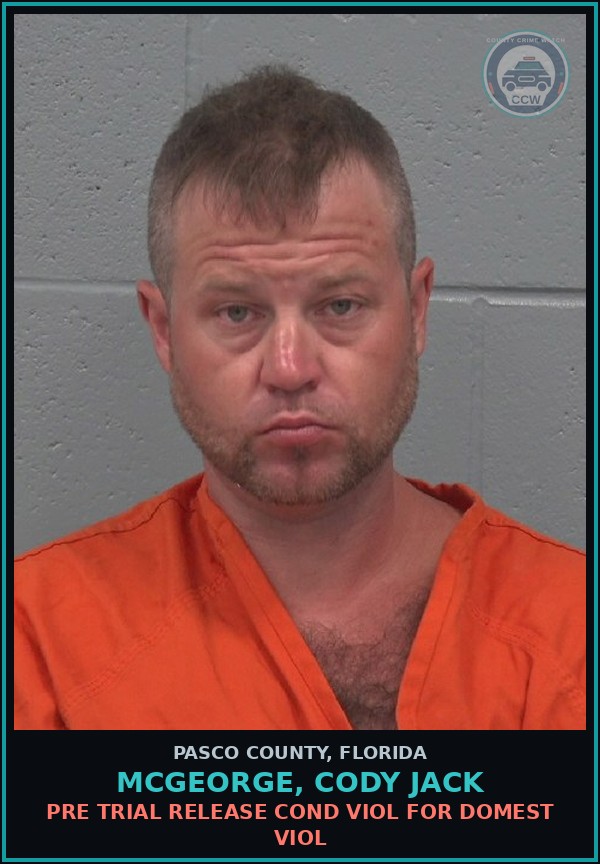 Booking mugshot of MCGEORGE, CODY JACK in Pasco County