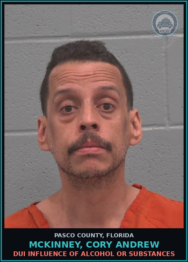 Booking mugshot of MCKINNEY, CORY ANDREW in Pasco County
