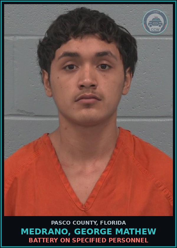 Booking mugshot of MEDRANO, GEORGE MATHEW in Pasco County