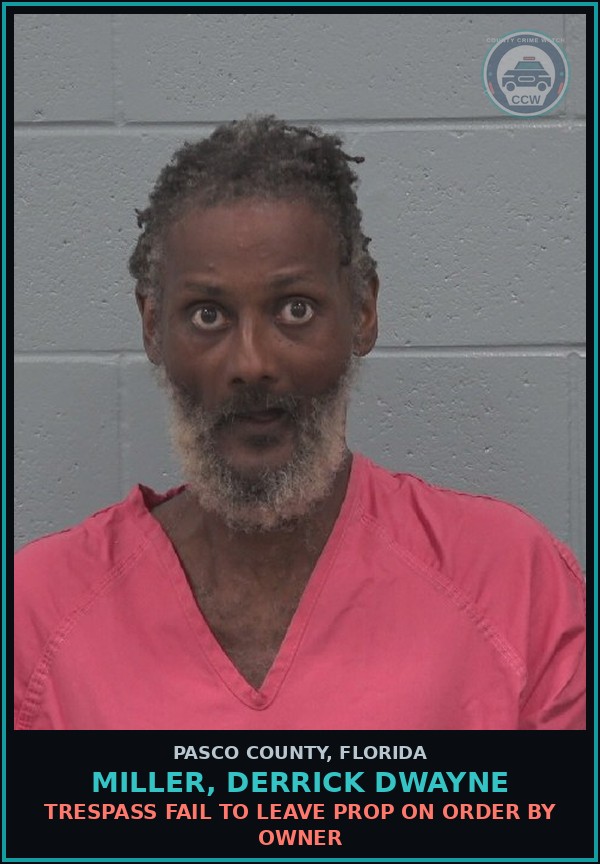 Booking mugshot of MILLER, DERRICK DWAYNE in Pasco County