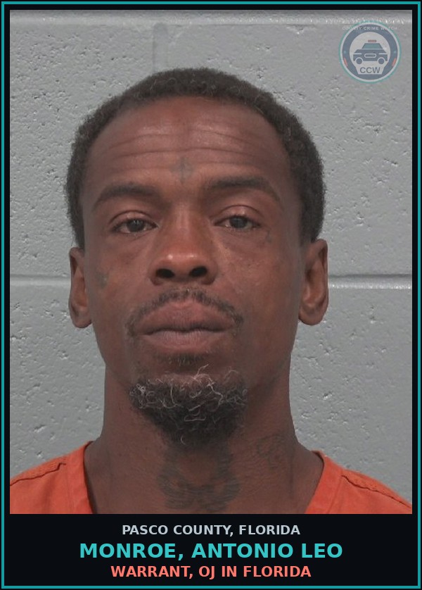 Booking mugshot of MONROE, ANTONIO LEO in Pasco County