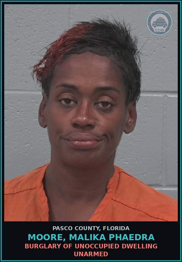 Booking mugshot of MOORE, MALIKA PHAEDRA in Pasco County