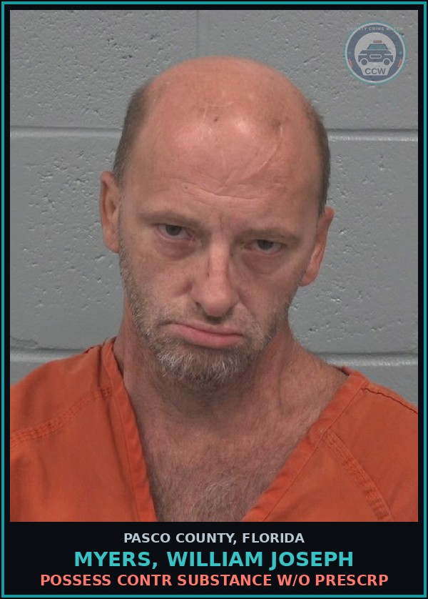 Booking mugshot of MYERS, WILLIAM JOSEPH in Pasco County