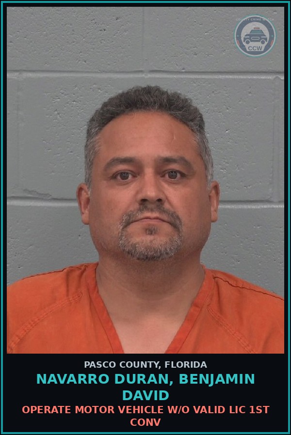 Booking mugshot of NAVARRO DURAN, BENJAMIN DAVID in Pasco County