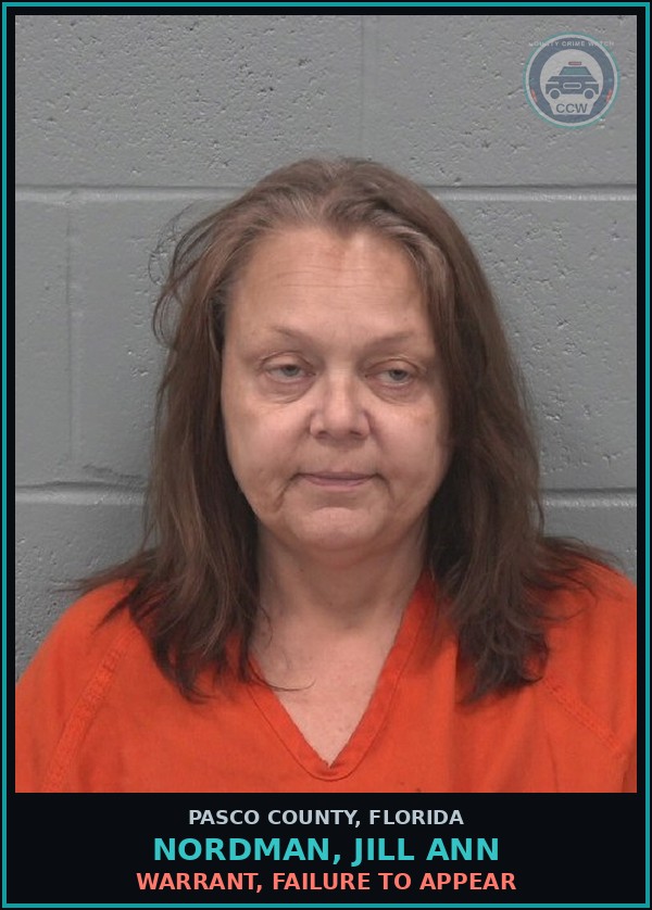 Booking mugshot of NORDMAN, JILL ANN in Pasco County