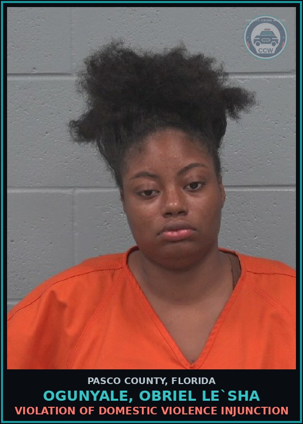 Booking mugshot of OGUNYALE, OBRIEL LE`SHA in Pasco County