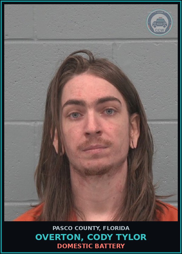 Booking mugshot of OVERTON, CODY TYLOR in Pasco County