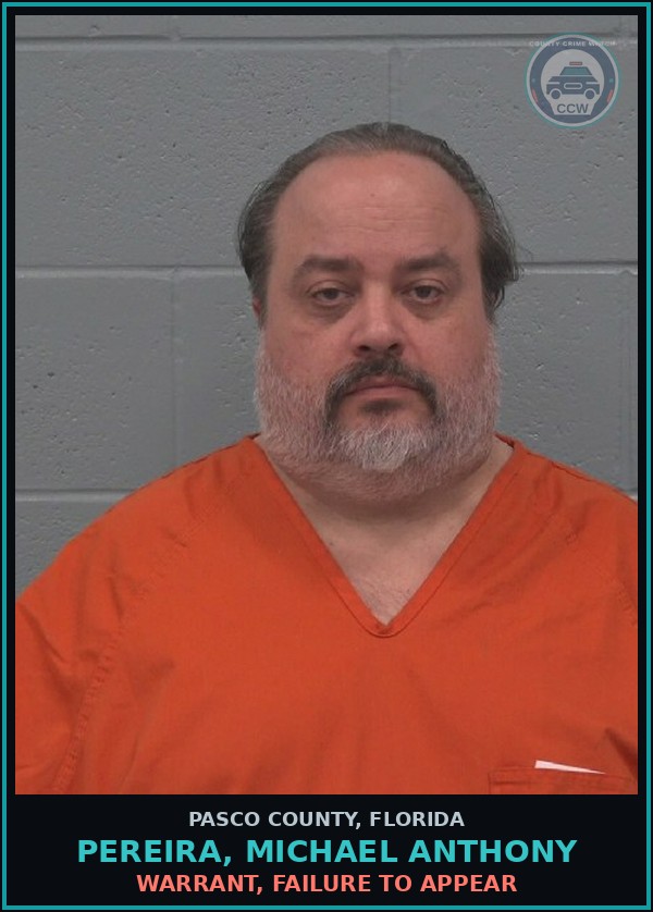 Booking mugshot of PEREIRA, MICHAEL ANTHONY in Pasco County