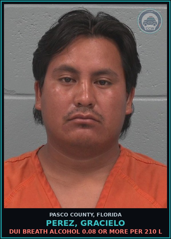 Booking mugshot of PEREZ, GRACIELO in Pasco County