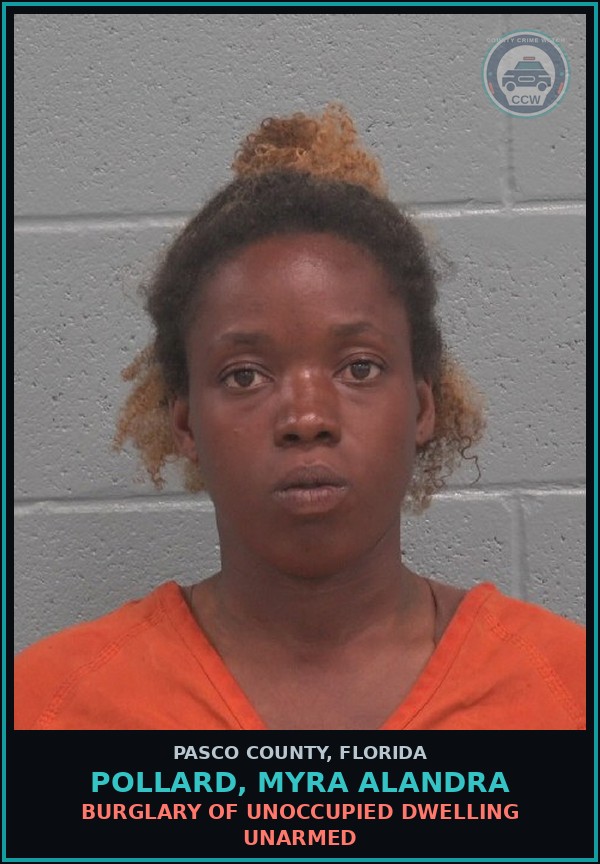 Booking mugshot of POLLARD, MYRA ALANDRA in Pasco County
