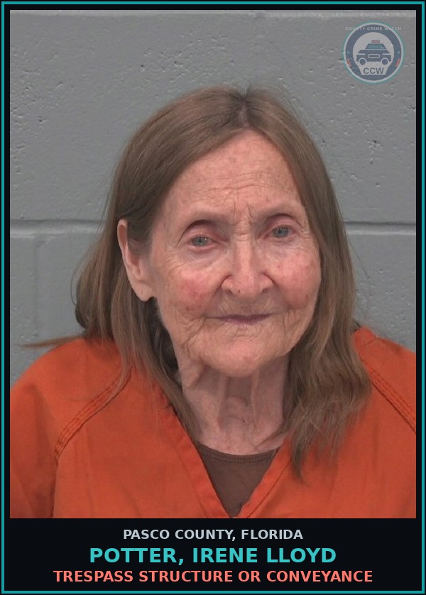 Booking mugshot of POTTER, IRENE LLOYD in Pasco County