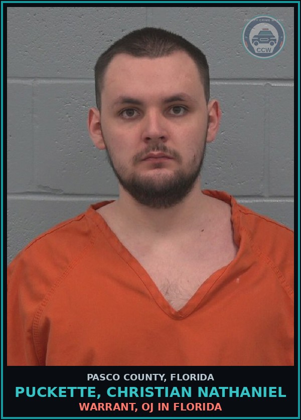 Booking mugshot of PUCKETTE, CHRISTIAN NATHANIEL in Pasco County