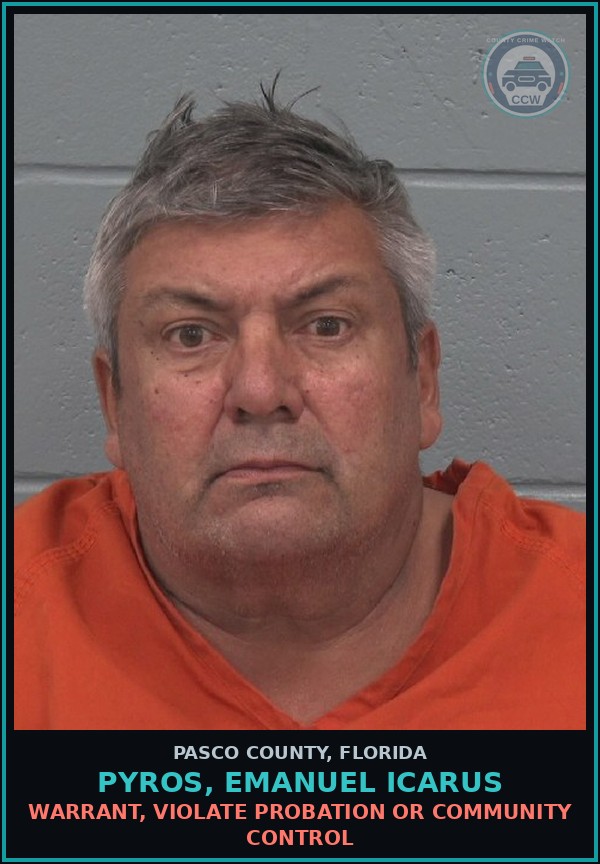 Booking mugshot of PYROS, EMANUEL ICARUS in Pasco County