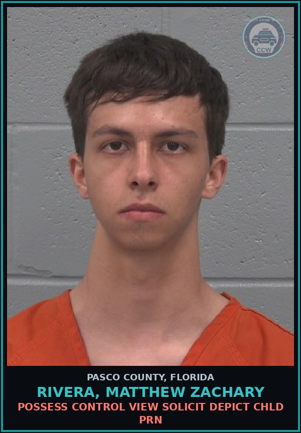 Booking mugshot of RIVERA, MATTHEW ZACHARY in Pasco County