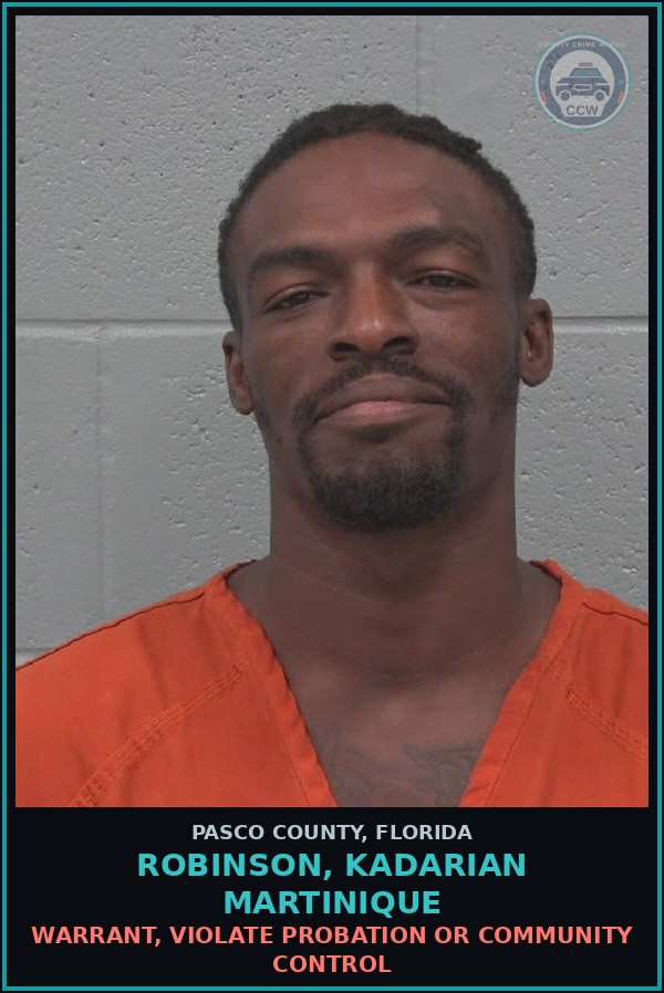Booking mugshot of ROBINSON, KADARIAN MARTINIQUE in Pasco County