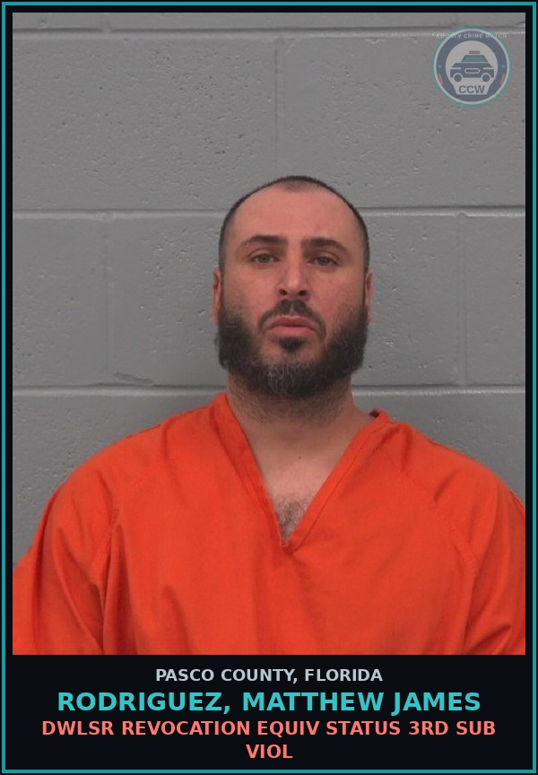 Booking mugshot of RODRIGUEZ, MATTHEW JAMES in Pasco County