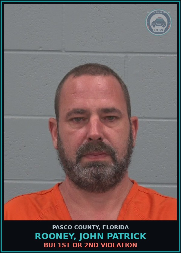 Booking mugshot of ROONEY, JOHN PATRICK in Pasco County