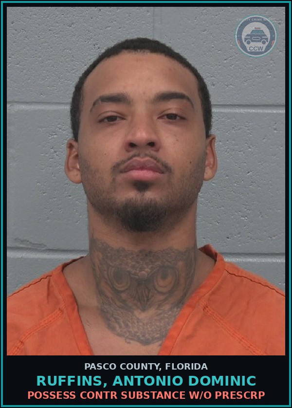 Booking mugshot of RUFFINS, ANTONIO DOMINIC in Pasco County