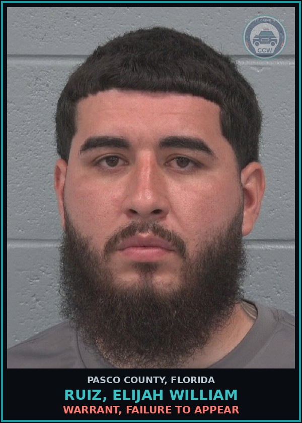 Booking mugshot of RUIZ, ELIJAH WILLIAM in Pasco County