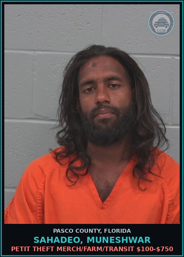 Booking mugshot of SAHADEO, MUNESHWAR in Pasco County
