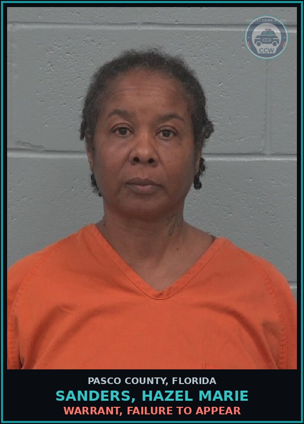 Booking mugshot of SANDERS, HAZEL MARIE in Pasco County