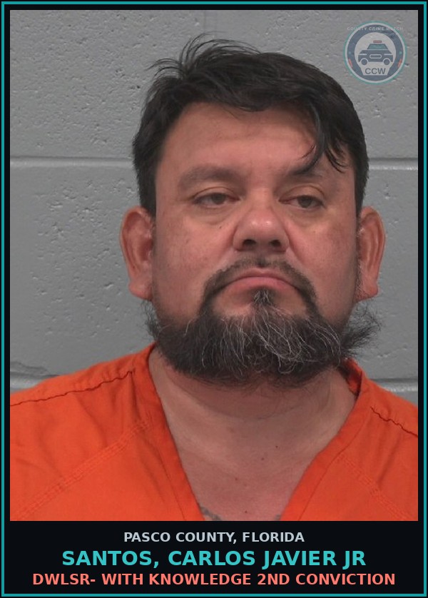 Booking mugshot of SANTOS, CARLOS JAVIER JR in Pasco County