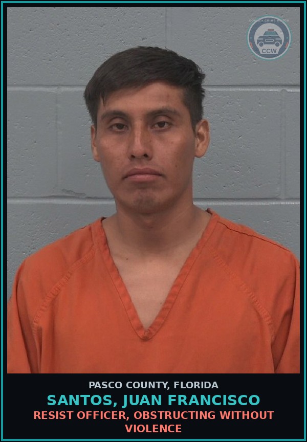 Booking mugshot of SANTOS, JUAN FRANCISCO in Pasco County
