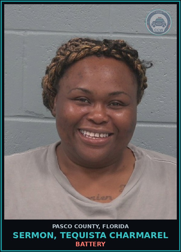 Booking mugshot of SERMON, TEQUISTA CHARMAREL in Pasco County