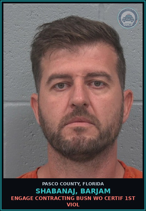 Booking mugshot of SHABANAJ, BARJAM in Pasco County
