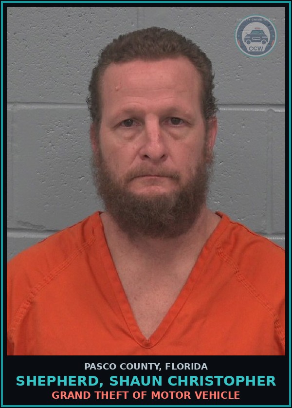 Booking mugshot of SHEPHERD, SHAUN CHRISTOPHER in Pasco County