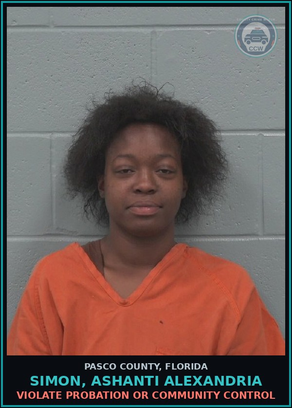 Booking mugshot of SIMON, ASHANTI ALEXANDRIA in Pasco County