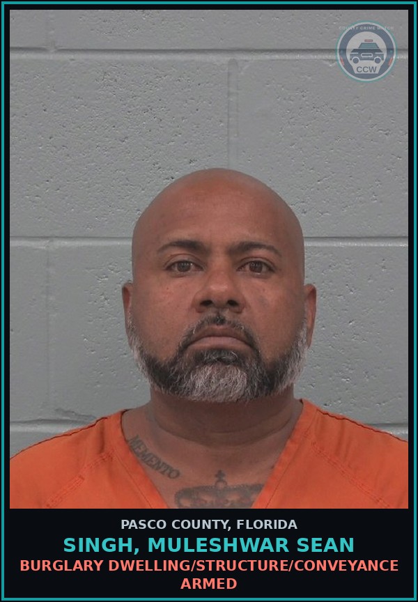 Booking mugshot of SINGH, MULESHWAR SEAN in Pasco County