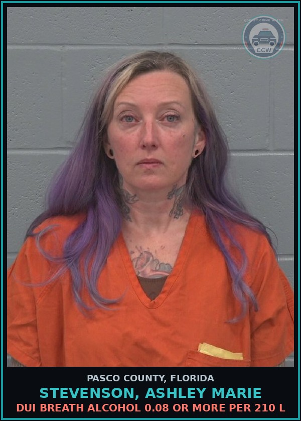 Booking mugshot of STEVENSON, ASHLEY MARIE in Pasco County